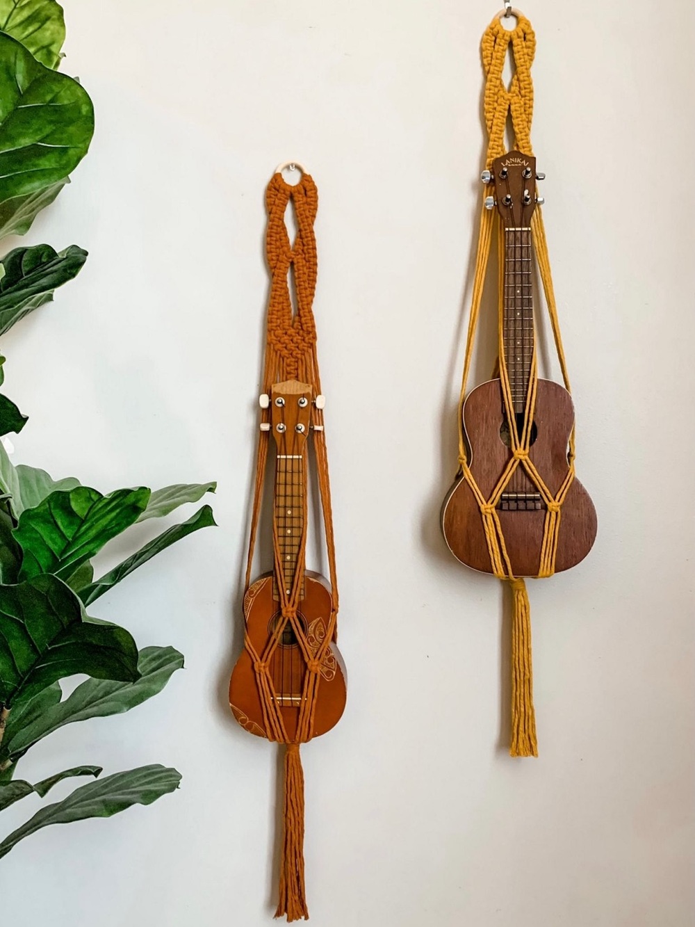 Free People Mustard I Would Rather Knot Macramé Ukulele Hanger